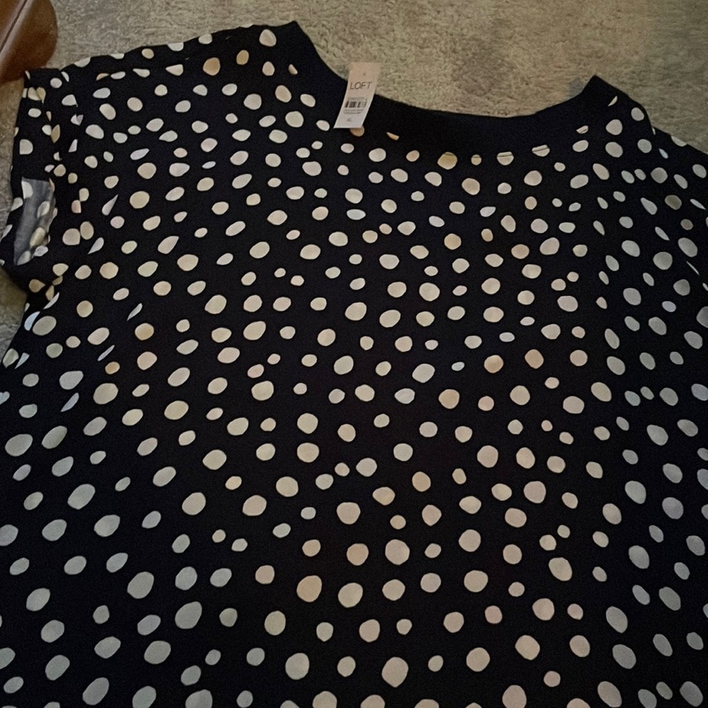 Loft navy blue and white polka dot blouse - Picture 1 of 4